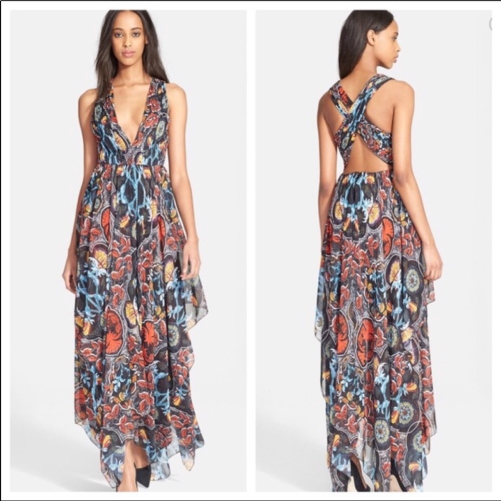 Alice + olivia kora deep V printed dress